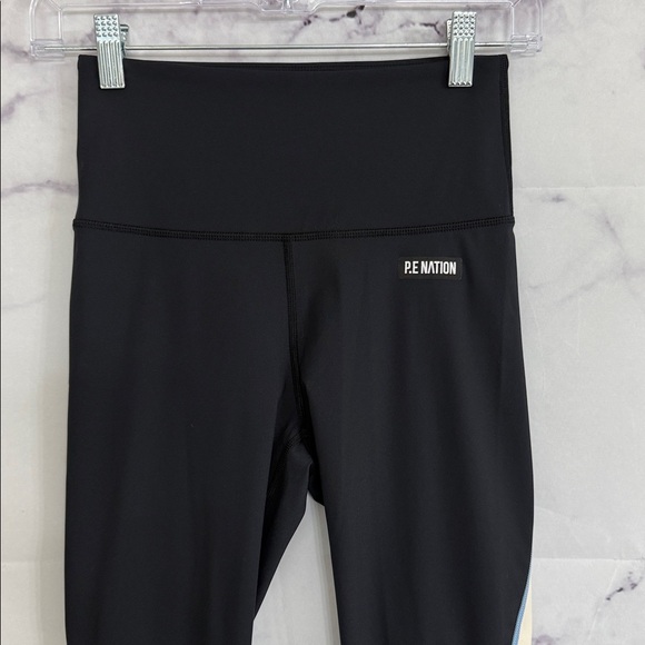 P.E. NATION Black Leggings Cream Blue Accents Size Small - Picture 4 of 10